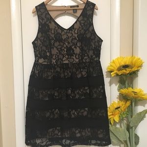 Like New! Fit & Flare Lace Dress in Black & Nude